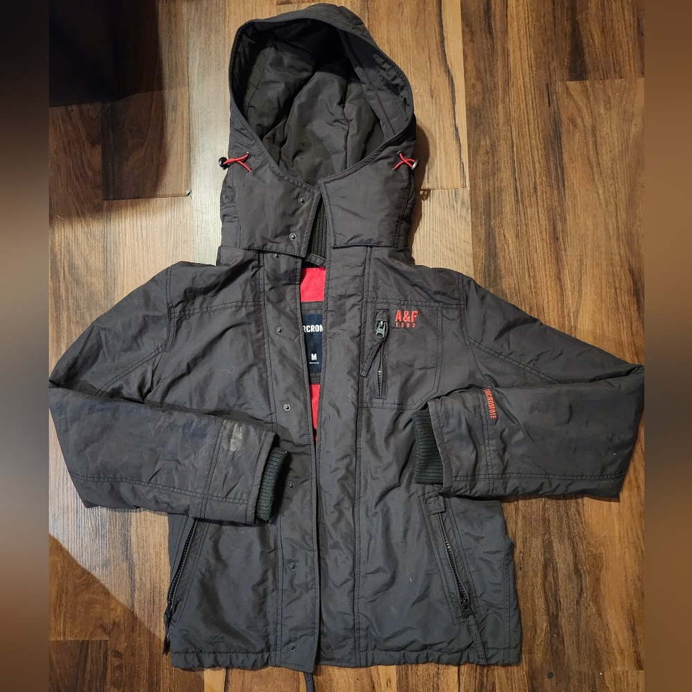 Womens Sz M Abercrombie and Fitch Waterproof Coat with Hood, Gently Worn